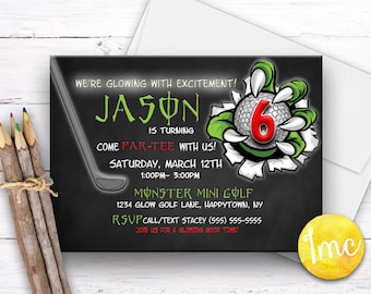 Glow in the dark Golf, Glow Golf Invitation, Golf Invitation, Monster Invitation, Monster Golf Invite, Birthday Invitation, Glow Party