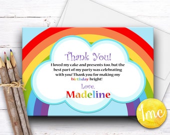 Rainbow Thank You Card, Rainbow Invitation, Rainbow Invite, Rainbow Theme, Rainbow Party Invite, Thank You Card, Personalized Thank You Card