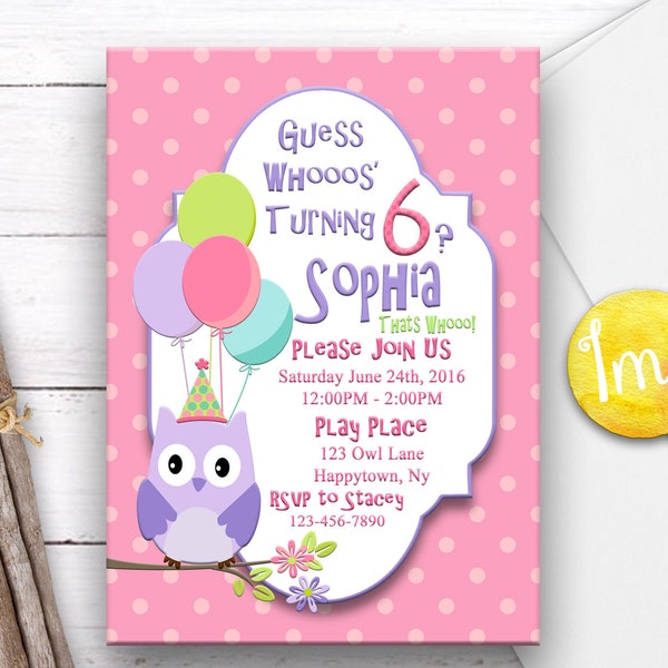 Owl Invitation, Owl Invite, Pink Owl Theme, Owl Birthday Invitation, Flower Invitation, Girl Birthday, Shower Invitation, Balloon Invite