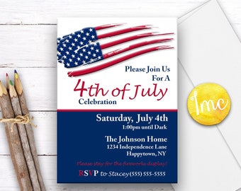 4th of July Invitation, Fourth Of July Invite, American Flag Invitation, Independence Day Invite, Memorial Day, BBQ Invitation, Fireworks
