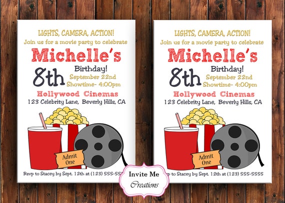 Movie Birthday Party Invitation Movie Invite Theater Etsy