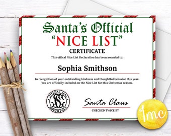 Lista de Santa personalizada, certificado de lista agradable, imprimible, lista de Santa, carta de Santa, certificado de Navidad JPEG