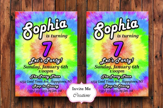 tie dye birthday invitation tie dyed invite tie dye tie dye party 70s invite 80s invite retro invite rainbow invitation birthday tie dye birthday