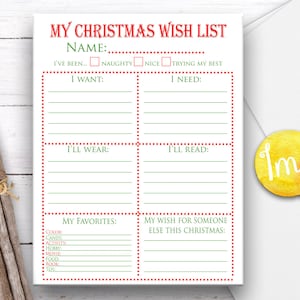 Weihnachts-Wunschliste, Weihnachts-Download, Santa-Liste, Santa Wunschliste, Brief an den Weihnachtsmann, JPEG, Instant Download, Weihnachtsliste, Weihnachtsliste
