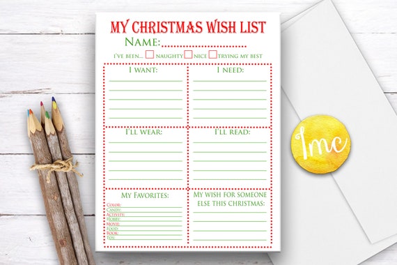 Christmas Wish List Christmas Download Santa List Santa