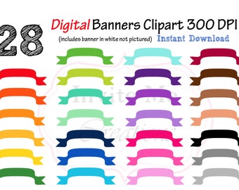 Banner Clipart Set, Cinta Clipart, Cintas de color arco iris, Cintas digitales, Banners digitales, Descarga instantánea, Clip Art, Arte Digital
