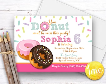 Donut Birthday Invitation, Doughnut Invitation, Donut Invite, Birthday Party Invitation, Sprinkle Invitation, Sweet Invitation, Candy Invite