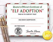 Elf Adoption Certificate, Santa Certificate, Digital Download, Printable, North Pole Certificate, Christmas Elf, Holiday Certificate, JPEG