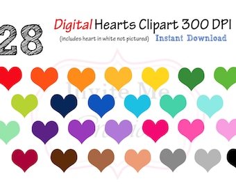 Corazón Clip Art, Corazón Clipart, Corazón PNG, Descarga Instantánea, Invitación Clipart, Colores Arco Iris, Arco Iris Clip Art, Arte de Diseño, Imágenes