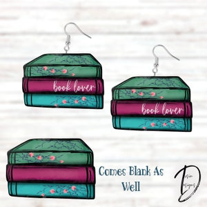 Stacked Book Earring PNG, Stacked Book Ornament, Book Lover PNG, Book Lover