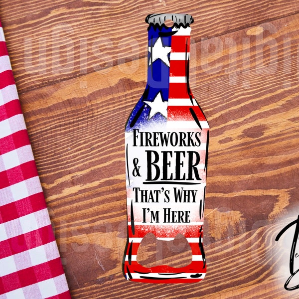 4th of July Bottle Opener PNG,  Bottle Bar Key, Fireworks and Beer,