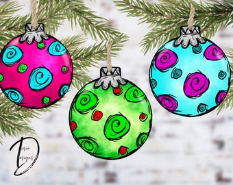 Dirty Bundle, Pink Doodle Bobber Bulb Ornament PNG, Green Doodle Bobber Bulb Ornament PNG, Blue Bobber Bulb Ornament PNG,Christmas Ornament