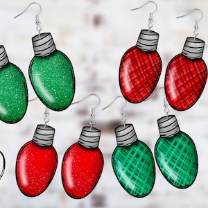Christmas Light Bulb PNG, Glitter Light Bulb, Plaid Christmas Light Bulb