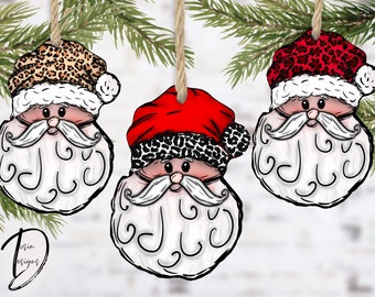 Cheetah Santa, Cheetah Santa Hat PNG, Santa Face PNG, Santa Face, Santa Head Ornament, Santa Door Hanger