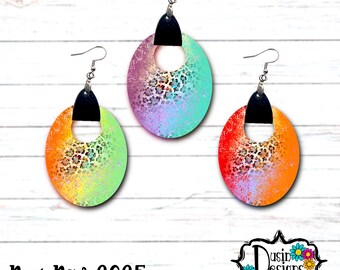 Fancy Leather Oval Earring PNG, Fun Pattern Earrings, Cheetah Print Earring PNG