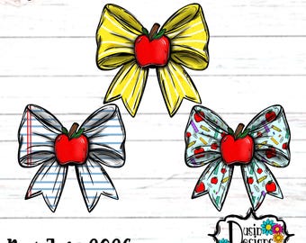 School Bow Png,  Apple School Bow PNG, Teacher bow Png, Bow Earrings, Teacher Bow Earrings