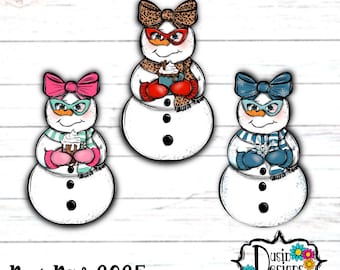 Snowman with Bow PNG, Snowman Girl with Glasses Earring PNG, Candy Can Snowman, Png