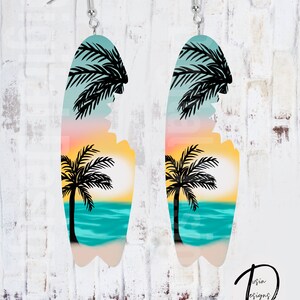 Surfplank PNG, palmboom surfplank, zonsondergang surfplank
