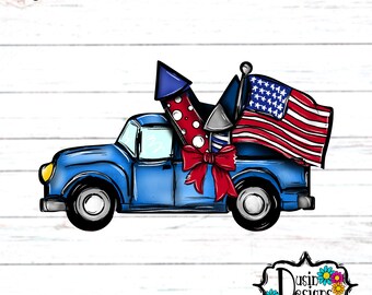 4th of July Truck, Fireworks in Truck PNG,Patriotic Truck, 4th of July Png,