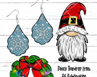 Dollar Deal, Christmas Gnome PNG, Santa Gnome PNG, Christmas Wreath with lights PNG, Fancy Teardrop Snowflake Png