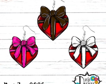 Heart with Bow PNG, Lace Heart with Bow PNg, Valentines Day PNG, Valentines Day Earrings, Bow Earring PNG