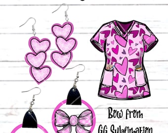 Dollar Deal, Stacked Hearts Trio, Valentines Day Scrub PNG, Bow Leather Valentines Day Earring PNG
