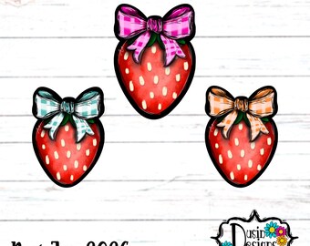 Strawberry with Bow PNG, Strawberry Bow, Plaid Strawberry, 4th of July Strawberry, Strawberry Earring