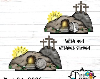 Jesus Tomb PNG, Roll away the stone PNG, resurrection png, Three Wooden Crosses png,