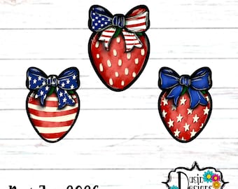 Strawberry with Bow PNG, Strawberry Bow, Patriotic Strawberry, 4th of July Strawberry, Strawberry Earring