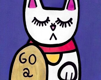 Lucky Cat Art Print // Lucky Cat // Maneki Neko // Cat Art // Art // Art Print // Handmade // Artist // Kawaii // Punk