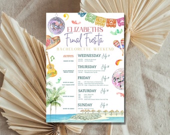 Beach Disco Final Fiesta Bachelorette Party Invitation w/ Itinerary | Cabo, Beach, Island | Instant Download | Fully Custom | Print