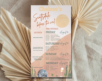 Disco Scottsdale Arizona &quot;Scottsdale Before the Veil&quot; Bachelorette Party Invitation w/ Itinerary | Instant Download | Fully Custom | Print