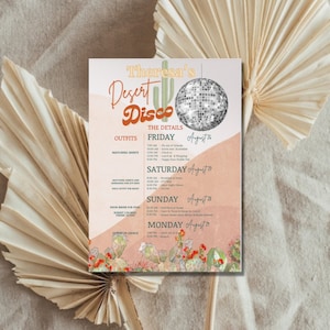 5 x 7 Desert Disco Scottsdale Arizona Bachelorette Party Invitation w/ Itinerary | Instant Download | Fully Custom | Print