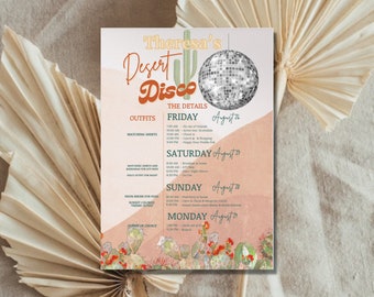 5 x 7 Desert Disco Scottsdale Arizona Bachelorette Party Invitation w/ Itinerary | Instant Download | Fully Custom | Print