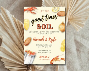 Crawfish Boil Engagement Party | Shrimp Boil Invitation | Outdoor Engagement Party | Seafood Boil Invitation | Editable Invite Template
