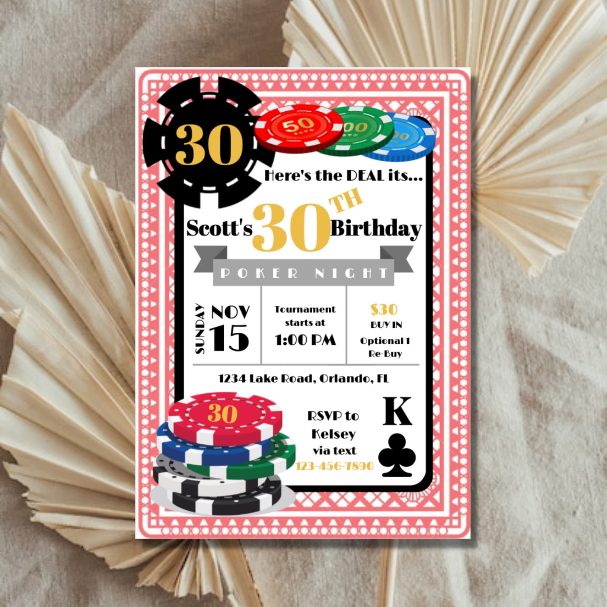 Poker NightCasino Night Birthday Party Invitation Printable Template Instant Download Customizable Print Home Invitations for