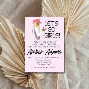 Let&#39;s Go Girls Nashville Bachelorette Party Invitation | Printable Template | Instant Download | Fully Customizable | Print-At-Home | Favors