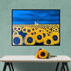 Original Painting on Canvas &quot;Sunflower Field&quot; by Alfred Fox