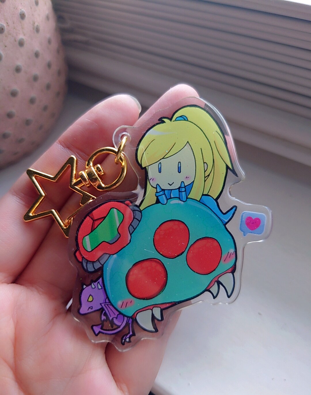 Metroid Samus Ridley 2.5in Glitter Star Keychain Double Side Printed Etsy