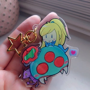Metroid samus ridley 2.5in glitter star keychain double side printed
