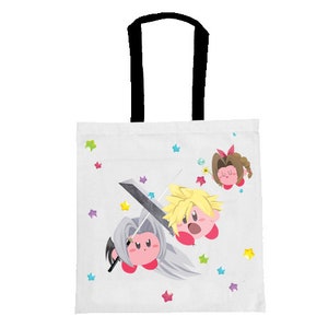 Super Cute Kirby FF7 cloud aerith sephiroth canvas tote bag 12x14