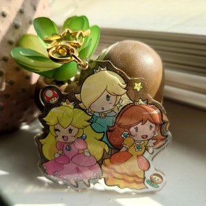 2.5 inch Glitter Acrylic Keychain Princess Squard Mario Star chain