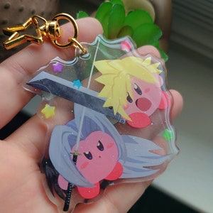 Kirby Final Fantasy 2.5in glitter star keychain cloud sephiroth double side print