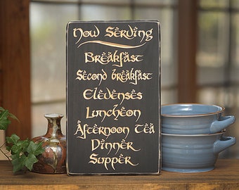 Hobbit Daily Meals(Black)Engraved Solid Wood Sign / Plaque.  Great gift for Lord of the Rings and Hobbit fans!