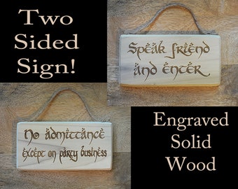¡Venta de arañazos y abolladuras! Prohibida la entrada, excepto para fiestas/Habla con un amigo y entra... Letrero de madera maciza grabado por ambos lados. ¡Ideal para regalar!