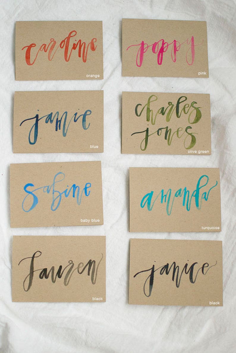 Kraft Place Cards With Watercolor Brush Lettering Rustic | Etsy