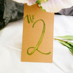 Numéros de table d’étiquette cadeau d’aquarelle | mariage | événements spéciaux | rustique | calligraphie moderne | couleur de l’eau | accrocher des balises | français | Unique