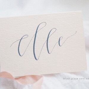 Moderne kalligrafie Blush plaatskaarten met zilveren of grijze inkt | Tafelschikking | Vrijgezellenfeest | Bruiloft | Speciale gebeurtenis | Romantisch | Modern