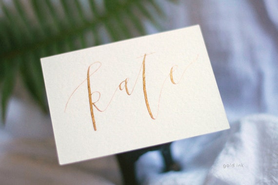 Modern Calligraphy Luxe White Place Cards With Rose Gold, Gold, Grey or Silver Ink | Wedding | Rehearsal Dinner | Bridal Shower | Party