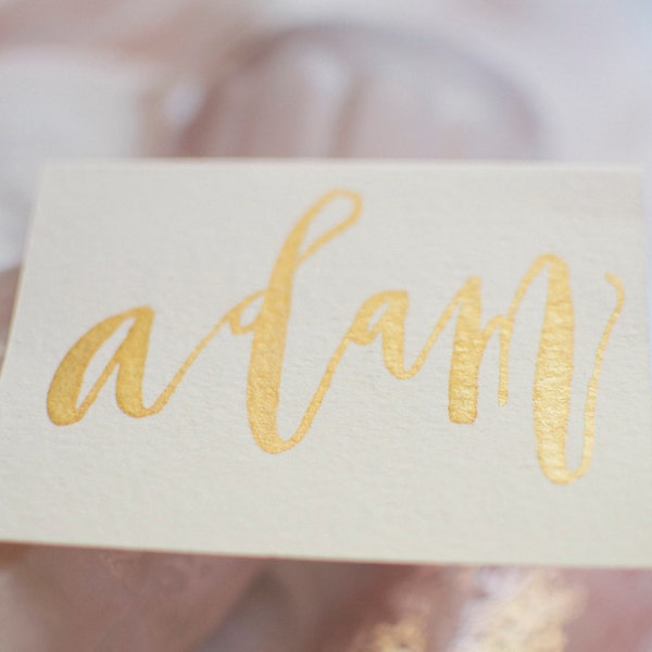 Modern Calligraphy Brush Lettering Place Cards With Gold Paint | Wedding | Tablescapes | Escort Cards | Bachelorette Party | Brunch | Dinner